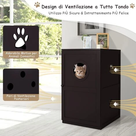 COSTWAY Mobile Per Lettiera Gatti In Legno A 2 Livelli, Casetta Per Gatti Con Dispositivo Antiribaltamento, Porta Apribile, Prese D’Aria E Foro D'Ingresso, 60 Cm X 53 Cm X 90 Cm 7 COSTWAY Mobile Per Lettiera Gatti In Legno A 2 Livelli, Casetta Per Gatti Con Dispositivo Antiribaltamento, Porta Apribile, Prese D’Aria E Foro D'Ingresso, 60 Cm X 53 Cm X 90 Cm - immagine 5