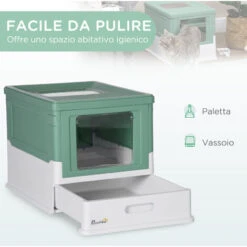 PawHut Lettiera Per Gatti Chiusa Con Paletta, Vassoio Estraibile E 2 Porte, 47.5x35.5x36.7cm, Verde 10 PawHut Lettiera Per Gatti Chiusa Con Paletta, Vassoio Estraibile E 2 Porte, 47.5x35.5x36.7cm, Verde -Cibi per gatti Italia 64448029 4