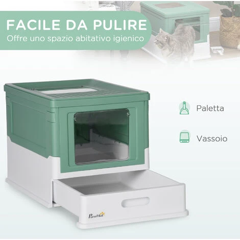 PawHut Lettiera Per Gatti Chiusa Con Paletta, Vassoio Estraibile E 2 Porte, 47.5x35.5x36.7cm, Verde 6 PawHut Lettiera Per Gatti Chiusa Con Paletta, Vassoio Estraibile E 2 Porte, 47.5x35.5x36.7cm, Verde - immagine 4