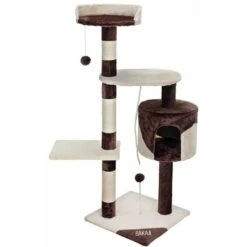 Albero Tiragraffi Gatti Parco Giochi Cuccia Graffiatoio Gatto 112cm Marrone Crem