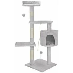Albero Tiragraffi Gatti Parco Giochi Cuccia Graffiatoio Gatto 112cm Grigio Chiar