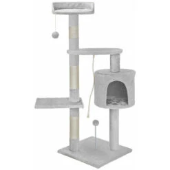 Albero Tiragraffi Gatti Parco Giochi Cuccia Graffiatoio Gatto 112cm Grigio Chiar -Cibi per gatti Italia 6576333 4
