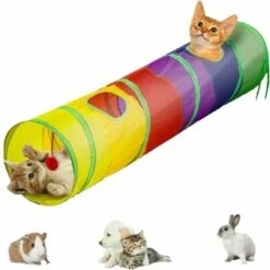 Labirinto Interattivo, Pieghevole E Leggero A 5 Tunnel In Tessuto Stropicciato Con Pon Pon E Campanelli Per Gatti, Conigli, Gattini, Cuccioli, Furetti O Porcellini D'India Rainbow Long Size