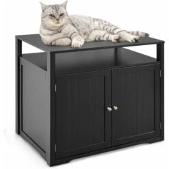 GOPLUS Nicchie E Casette Per Gatti, Cuccia Per Animali Domestici, Mobile Lettiera Multiuso, Resistente A Graffi, In Legno, 2 Modi Da Aprire, 80x53,5x71 Cm (Nero)