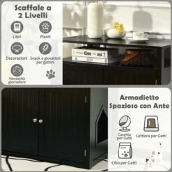 GOPLUS Nicchie E Casette Per Gatti, Cuccia Per Animali Domestici, Mobile Lettiera Multiuso, Resistente A Graffi, In Legno, 2 Modi Da Aprire, 80x53,5x71 Cm (Nero) -Cibi per gatti Italia 67371014 3