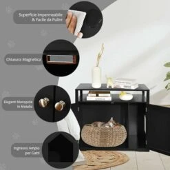 GOPLUS Nicchie E Casette Per Gatti, Cuccia Per Animali Domestici, Mobile Lettiera Multiuso, Resistente A Graffi, In Legno, 2 Modi Da Aprire, 80x53,5x71 Cm (Nero) -Cibi per gatti Italia 67371014 4