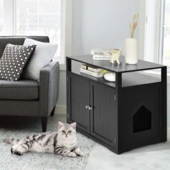 GOPLUS Nicchie E Casette Per Gatti, Cuccia Per Animali Domestici, Mobile Lettiera Multiuso, Resistente A Graffi, In Legno, 2 Modi Da Aprire, 80x53,5x71 Cm (Nero) -Cibi per gatti Italia 67371014 5