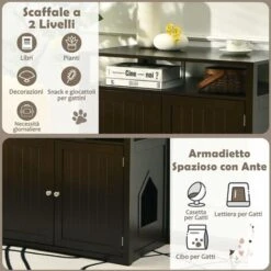 GOPLUS Nicchie E Casette Per Gatti, Cuccia Per Animali Domestici, Mobile Lettiera Multiuso, Resistente A Graffi, In Legno, 2 Modi Da Aprire, 80x53,5x71 Cm (Marrone) -Cibi per gatti Italia 67371019 4