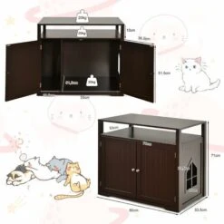 GOPLUS Nicchie E Casette Per Gatti, Cuccia Per Animali Domestici, Mobile Lettiera Multiuso, Resistente A Graffi, In Legno, 2 Modi Da Aprire, 80x53,5x71 Cm (Marrone) -Cibi per gatti Italia 67371019 5