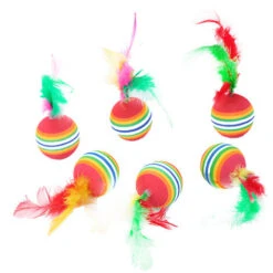MINKUROW Palle Di Gatto 4 Pezzi 3.5 Cm Palla Gatto Giocattolo Di Schiuma Palla Di Piume Giocattoli Palle Di Gatto Interattive Palline Di Gatto Di Schiuma Color Arcobaleno -Cibi per gatti Italia 69787291 5