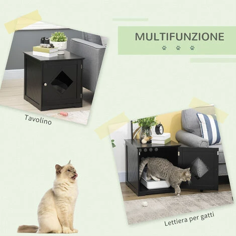 PawHut Lettiera Per Gatti Con Porta Magnetica E Piano D'appoggio, In MDF E Truciolato, 48.5x53x51.5 Cm, Nera 6 PawHut Lettiera Per Gatti Con Porta Magnetica E Piano D'appoggio, In MDF E Truciolato, 48.5x53x51.5 Cm, Nera - immagine 4