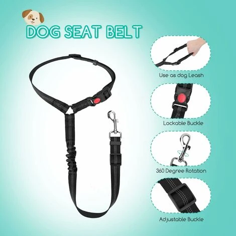 Cintura Per Auto Per Cani, Cintura Di Sicurezza Per Cani In 2 Pezzi Con Assorbimento Degli Urti Elastico E Strisce Riflettenti, Cintura Per Poggiatesta Per Auto Regolabile Per Cani, Nera 4 Cintura Per Auto Per Cani, Cintura Di Sicurezza Per Cani In 2 Pezzi Con Assorbimento Degli Urti Elastico E Strisce Riflettenti, Cintura Per Poggiatesta Per Auto Regolabile Per Cani, Nera - immagine 2