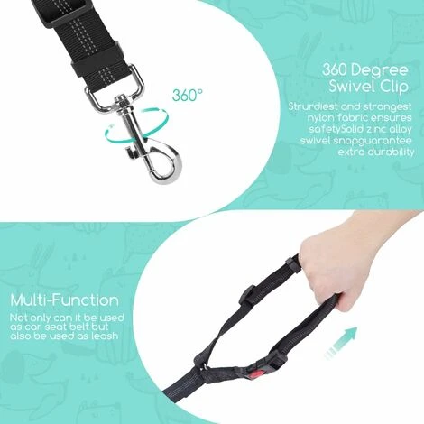 Cintura Per Auto Per Cani, Cintura Di Sicurezza Per Cani In 2 Pezzi Con Assorbimento Degli Urti Elastico E Strisce Riflettenti, Cintura Per Poggiatesta Per Auto Regolabile Per Cani, Nera 5 Cintura Per Auto Per Cani, Cintura Di Sicurezza Per Cani In 2 Pezzi Con Assorbimento Degli Urti Elastico E Strisce Riflettenti, Cintura Per Poggiatesta Per Auto Regolabile Per Cani, Nera - immagine 3