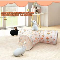 Tunnel E Tubi Di Coniglio Pieghevoli A 3 Vie Carote Nascondiglio Di Conigli Giocattoli Tunnel Di Attività Per Piccoli Animali Per Coniglio Nano Furetto Di Cavia Con Palla -Cibi per gatti Italia 72553394 4