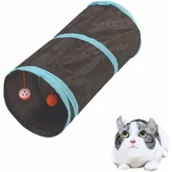 Labirinto Interattivo, Pieghevole E Leggero A 2 Tunnel In Tessuto Stropicciato Con Pon Pon E Campanelli Per Gatti, Coniglietti, Gattini, Cuccioli, Furetti O Porcellini D'India