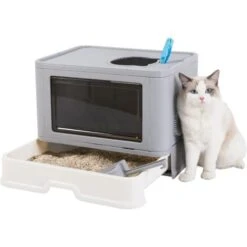 Lettiera Toilette Per Gatto Chiusa Grande Contenitori Con Cassetto 50x38x37cm