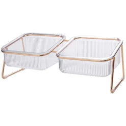 Ciotola Per Gatti Elevata, Ciotole Per Gattino Con Doppie Ciotole Trasparenti Inclinate Di 15°, Stile INS Chic, Ciotola Per Crocchette Per Cuccioli In Ferro E ABS