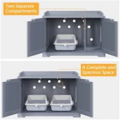 Yaheetech Casetta Per Gatti Cuccioli Grande In Legno Armadietto Con 2 Ante Per Animali Lettiera Per Domestici Con Divisore Rimuovibile Grigio -Cibi per gatti Italia 75170653 5
