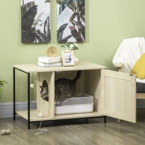 PawHut Mobile Per Lettiera Gatti In Legno E Acciaio Con Anta Magnetica, 80x48x55cm, Quercia 4 PawHut Mobile Per Lettiera Gatti In Legno E Acciaio Con Anta Magnetica, 80x48x55cm, Quercia - immagine 2