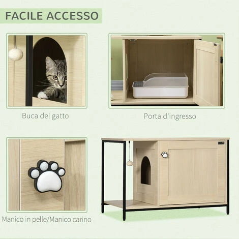 PawHut Mobile Per Lettiera Gatti In Legno E Acciaio Con Anta Magnetica, 80x48x55cm, Quercia 7 PawHut Mobile Per Lettiera Gatti In Legno E Acciaio Con Anta Magnetica, 80x48x55cm, Quercia - immagine 5