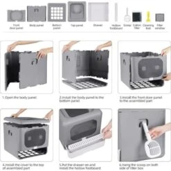 Lettiera Toilette Per Gatto Chiusa Cassetta Pieghevole Con 2 Porta, Adatto A Gatti Peso A 6kg -Cibi per gatti Italia 80694472 5