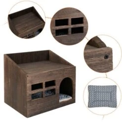 Casetta Per Gatto Interno, Cuccia Gatto Esterno Casetta Per Gatto In Legno Cuccia Per Gatto In Legno Casa Per Gatti Cuccia Gatto Chiusa Con Mobili Nascosti Con Cuscino 47 X 35 X 42 Cm -Cibi per gatti Italia 80694479 5