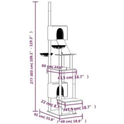 Albero Per Gatti Pavimento Soffitto Grigio Chiaro 277-303 Cm VidaXL 9 Albero Per Gatti Pavimento Soffitto Grigio Chiaro 277-303 Cm VidaXL -Cibi per gatti Italia 80696284 3