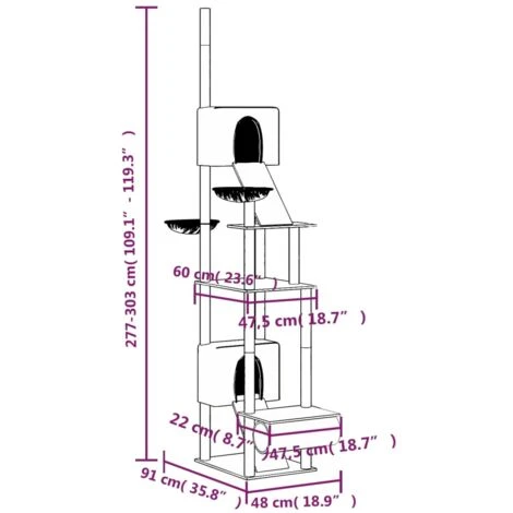 Albero Per Gatti Pavimento Soffitto Grigio Chiaro 277-303 Cm VidaXL 5 Albero Per Gatti Pavimento Soffitto Grigio Chiaro 277-303 Cm VidaXL - immagine 3