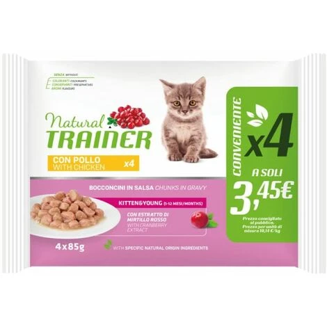 Natural Trainer Multipack Umido Gattino Kitten&Young Al Pollo - 4 X 85 G 3 Natural Trainer Multipack Umido Gattino Kitten&Young Al Pollo - 4 X 85 G