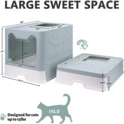 Cassette Per Lettiera Gatto Chiusa, Toilette Per Gatti Chiusa Grande Pieghevole Con Coperchio,Blu, Lettiera Chiusa Per Gatti Lettiera Per Gatti Con Pala Vassoio Estraibile, Portatile 514138cm