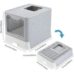 None Lettiera Per Gatti Grande Toilette Per Gatti Chiusa Con Design Pieghevole, Vassoio Estraibile E Paletta Grigio 51 X 41 X 38 Cm -Cibi per gatti Italia 81947002 4