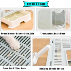 DYHF Cassette Per Lettiera Gatto Chiusa Toilette Per Gatti Chiusa Pieghevole Con Coperchio E Pala Lettiera Chiusa Per Gatti 51x41x38cm Verde Acqua -Cibi per gatti Italia 82104825 3