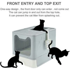 DYHF Cassette Per Lettiera Gatto Chiusa Toilette Per Gatti Chiusa Pieghevole Con Coperchio E Pala Lettiera Chiusa Per Gatti 51x41x38cm Verde Acqua -Cibi per gatti Italia 82104825 4