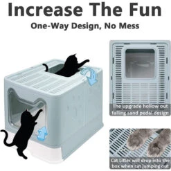 DYHF Cassette Per Lettiera Gatto Chiusa Toilette Per Gatti Chiusa Pieghevole Con Coperchio E Pala Lettiera Chiusa Per Gatti 51x41x38cm Verde Acqua -Cibi per gatti Italia 82104825 5