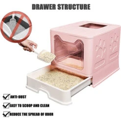 DYHF Cassette Per Lettiera Gatto Chiusa Toilette Per Gatti Chiusa Pieghevole Con Coperchio E Pala Lettiera Chiusa Per Gatti 51x41x38cm Rosa -Cibi per gatti Italia 82104826 5