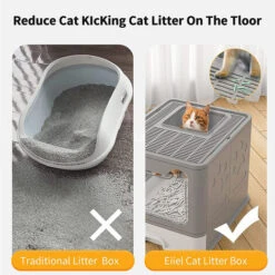 DYHF Cassette Per Lettiera Gatto Chiusa Toilette Per Gatti Chiusa Pieghevole Con Coperchio E Pala Lettiera Chiusa Per Gatti 51x41x38cm Grigio -Cibi per gatti Italia 82104836 3