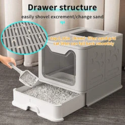 DYHF Cassette Per Lettiera Gatto Chiusa Toilette Per Gatti Chiusa Pieghevole Con Coperchio E Pala Lettiera Chiusa Per Gatti 51x41x38cm Grigio -Cibi per gatti Italia 82104836 5