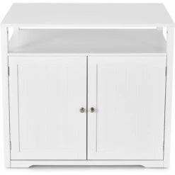 GOPLUS Cuccia Per Gatti In Legno, Casa Per Gatti, Armadietto Con 2 Ante Per Nascondere Lettiera Per Gatti, Armadietto Rettangolare Con Cuccia E Vano, Buco A Forma Di Casa, 80x53,3x70,5 Cm (Bianco) -Cibi per gatti Italia 84713447 3