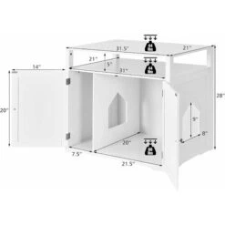 GOPLUS Cuccia Per Gatti In Legno, Casa Per Gatti, Armadietto Con 2 Ante Per Nascondere Lettiera Per Gatti, Armadietto Rettangolare Con Cuccia E Vano, Buco A Forma Di Casa, 80x53,3x70,5 Cm (Bianco) -Cibi per gatti Italia 84713447 4