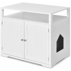 GOPLUS Cuccia Per Gatti In Legno, Casa Per Gatti, Armadietto Con 2 Ante Per Nascondere Lettiera Per Gatti, Armadietto Rettangolare Con Cuccia E Vano, Buco A Forma Di Casa, 80x53,3x70,5 Cm (Bianco) -Cibi per gatti Italia 84713447 5