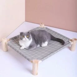 Amaca Per Gatti In Legno Letto Di Raffreddamento Rialzato Lettino Portatile Staccabile Per Animali Domestici (reticolo Grigio) -Cibi per gatti Italia 85899750 3