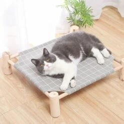 Amaca Per Gatti In Legno Letto Di Raffreddamento Rialzato Lettino Portatile Staccabile Per Animali Domestici (reticolo Grigio) -Cibi per gatti Italia 85899750 4