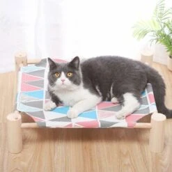 Amaca Per Gatti In Legno Letto Di Raffreddamento Rialzato Letto Per Animali Domestici Portatile Staccabile (Triangolo Colorato) -Cibi per gatti Italia 85899944 3