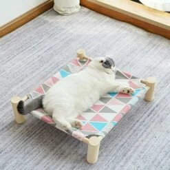 Amaca Per Gatti In Legno Letto Di Raffreddamento Rialzato Letto Per Animali Domestici Portatile Staccabile (Triangolo Colorato) -Cibi per gatti Italia 85899944 4
