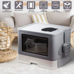DYHF Cassette Per Lettiera Gatto Chiusa, Pieghevole, Con Area Per Graffiare, Grigio -Cibi per gatti Italia 86601271 3