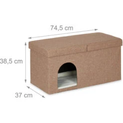 Relaxdays Cassapanca Con Cuccia Per Gatti, Panca Con Tana Per Animali Domestici, HLP 38,5 X 74,5 X 37 Cm, Marrone Chiaro -Cibi per gatti Italia 86611304 4
