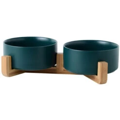 Ciotola Per Cani In Ceramica Con Supporto In Bambù Antiscivolo
