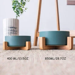 Ciotola Per Cani In Ceramica Con Supporto In Bambù Antiscivolo -Cibi per gatti Italia 86846758 5