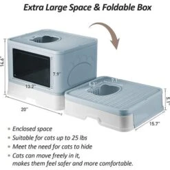 Cassette Per Lettiera Gatto Chiusa, Lettiera Con Paletta, Lettiera Con Cappuccio E Tavola Massaggiante, Doppia Porta Portatile Pieghevole -blu