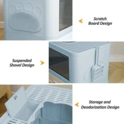 Cassette Per Lettiera Gatto Chiusa, Lettiera Con Paletta, Lettiera Con Cappuccio E Tavola Massaggiante, Doppia Porta Portatile Pieghevole -blu -Cibi per gatti Italia 86980515 3